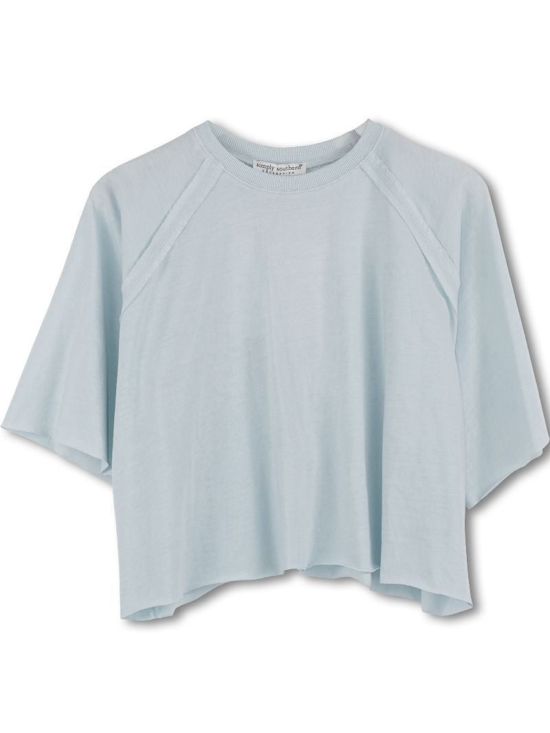 Simply Southern Washed Crop Tee- Light Blue Mist