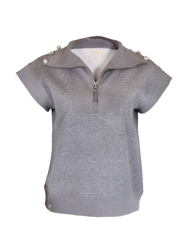 Simply Southern Quilted Quarter Zip Top- Heather Grey