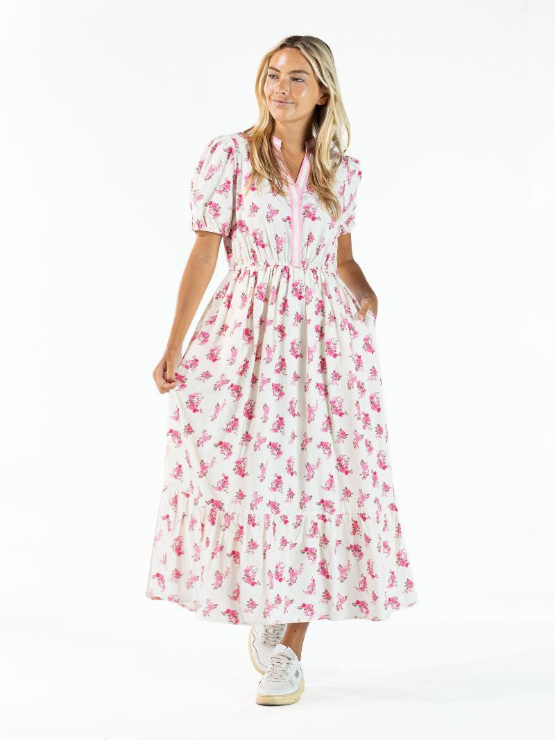 Simply Southern Prim Y-Neck Maxi Dress Pink Roses / Medium Simply Southern Prim Y-Neck Maxi Dress Pink Roses / Medium
