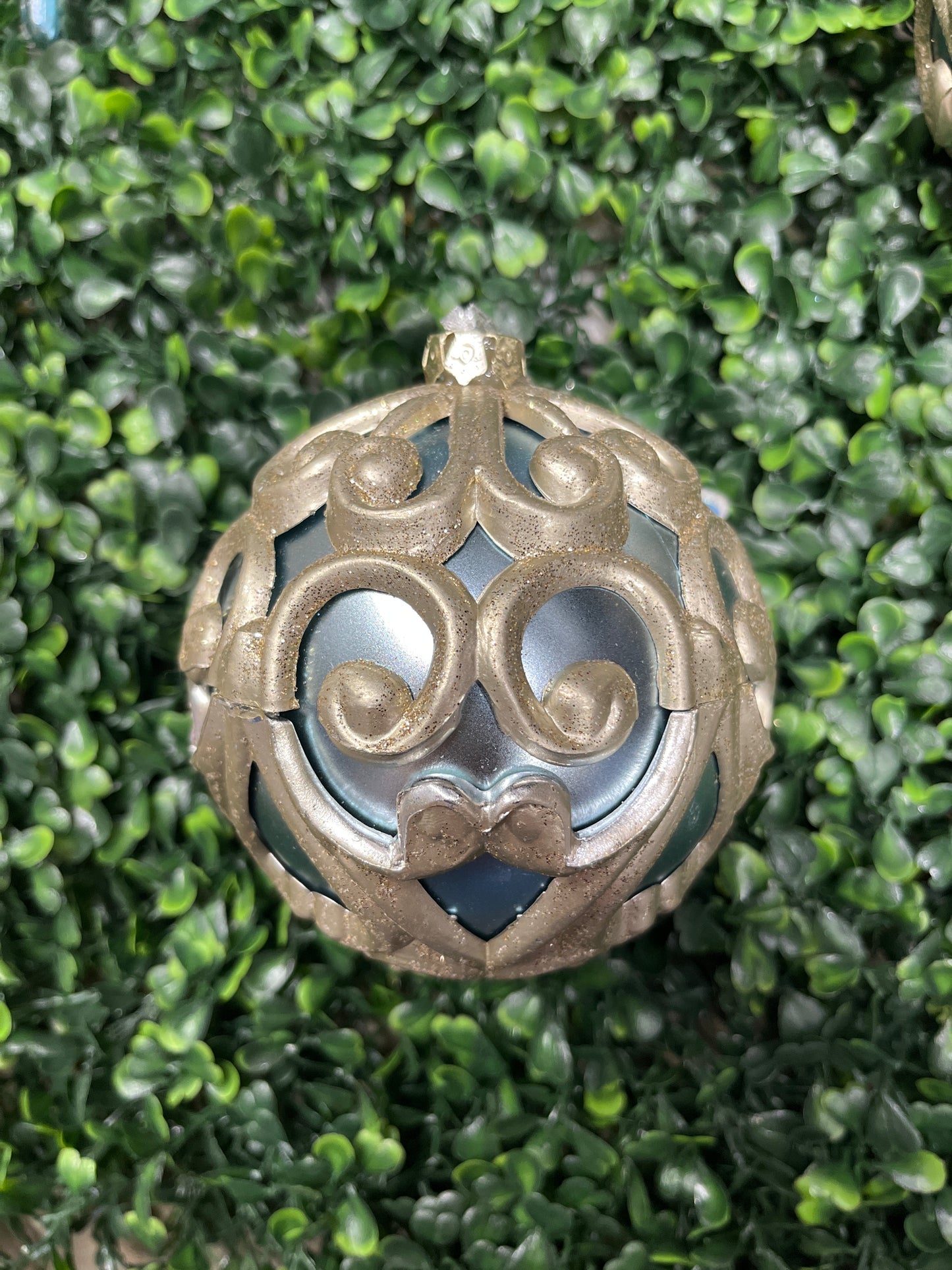 Plastic Blue/Gold Overlay Ball Ornament