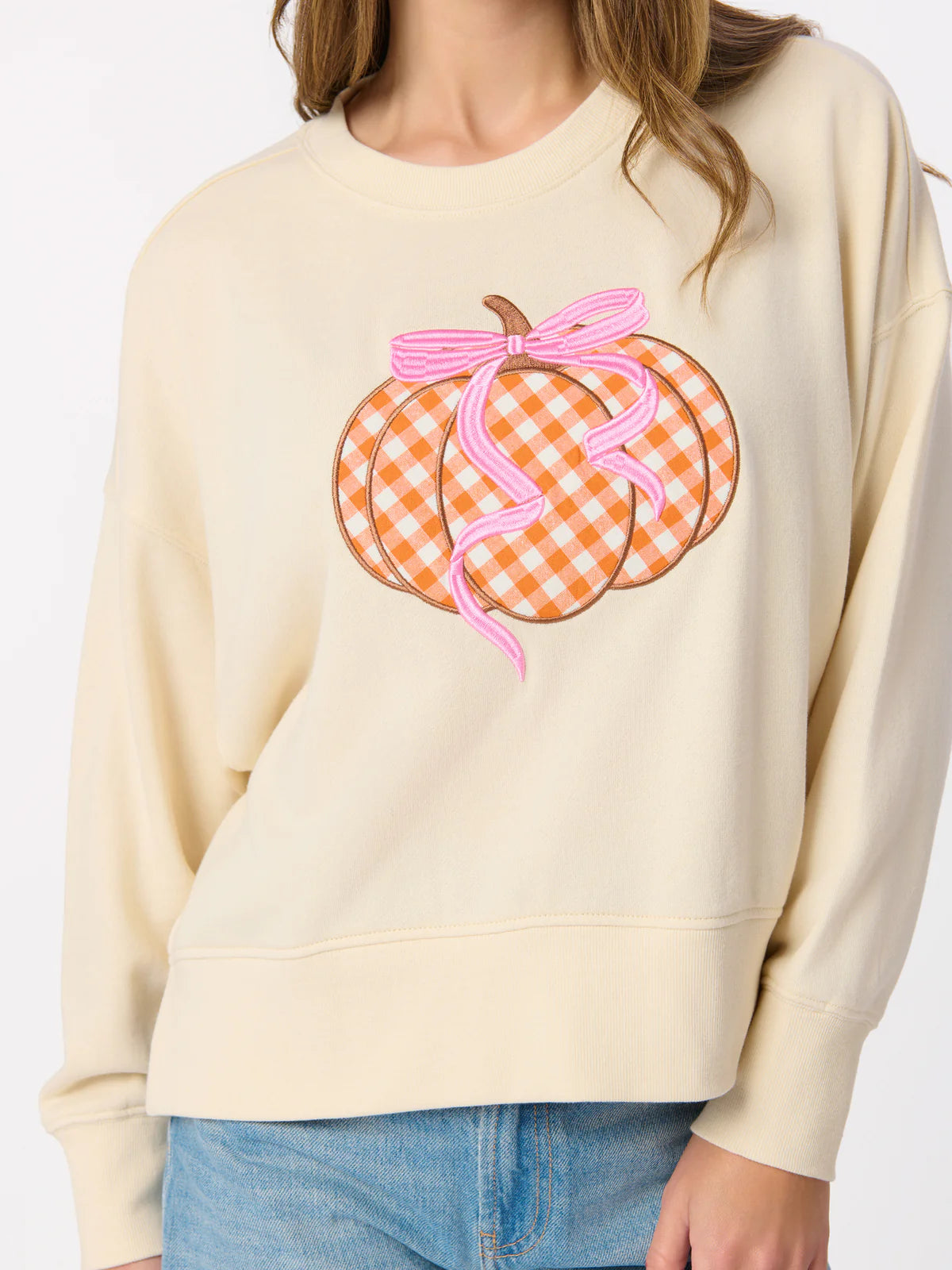 Shiraleah Gingham Pumpkin Relaxed Cream Sweatshirt