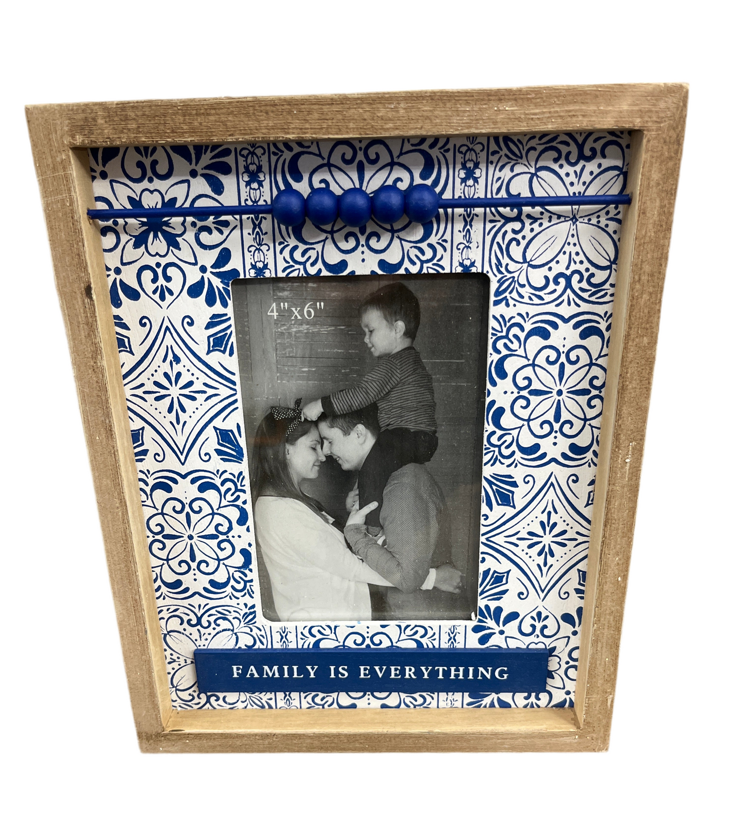 Blue Picture Frame With White Bead Accent