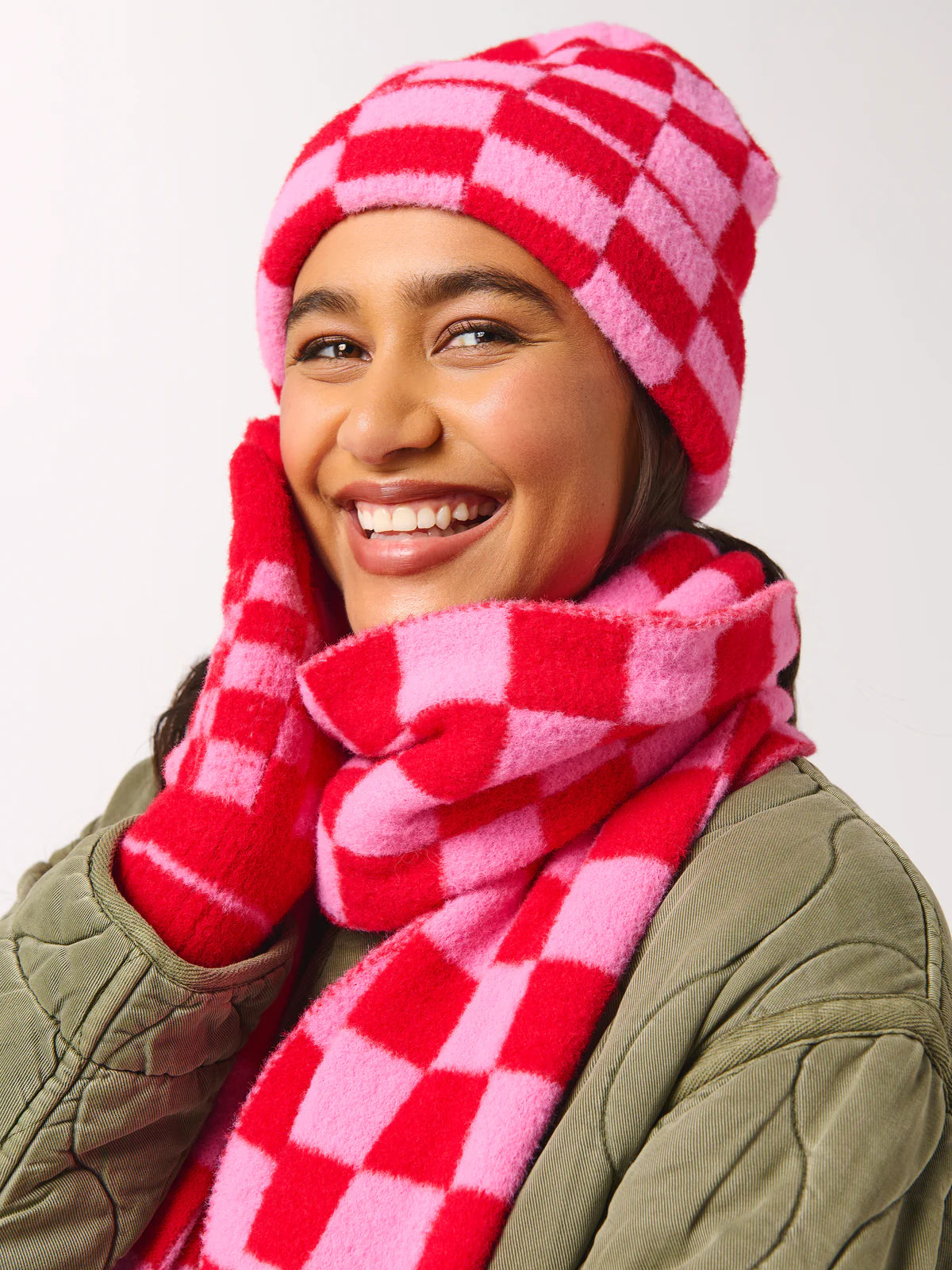 Pink & Red Checkered Beanie