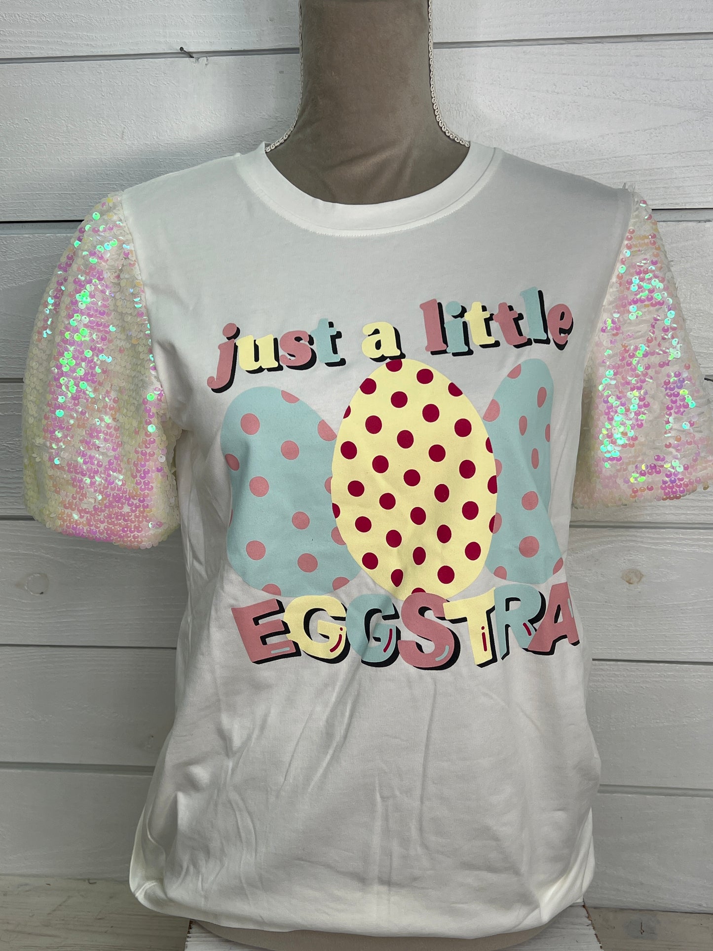 Easter Little Eggstra Sequin Puff Sleeve Top