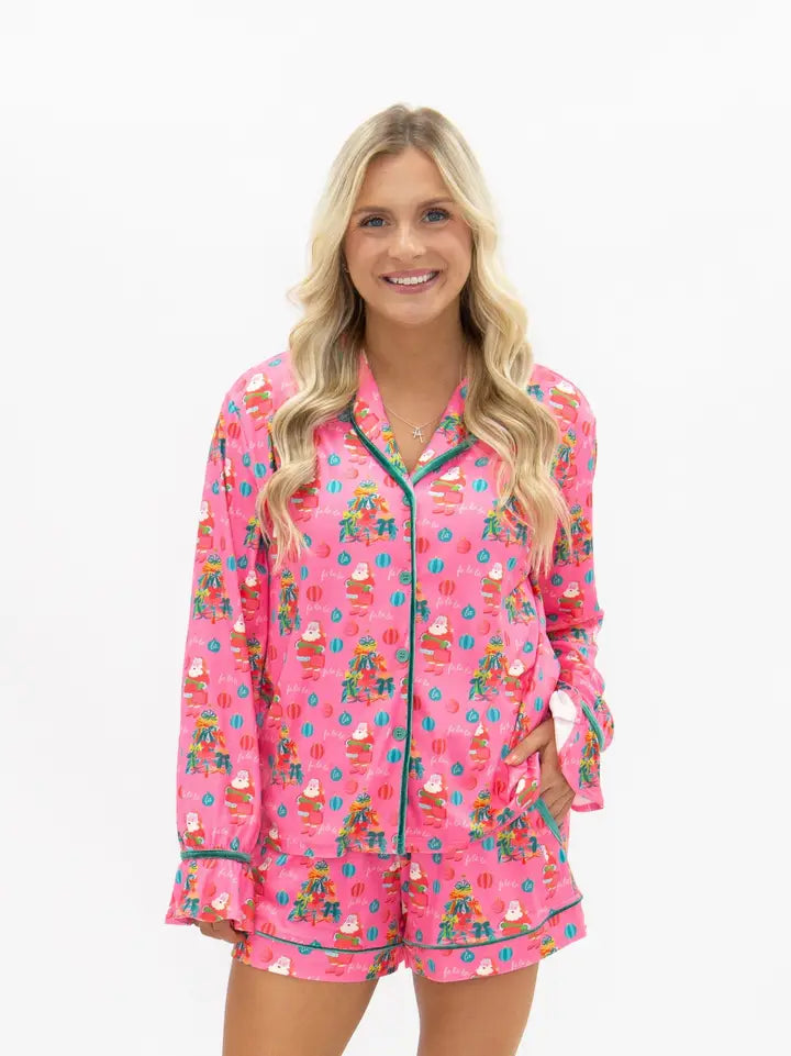 Grace+Emma Pink Santa Pajama Set