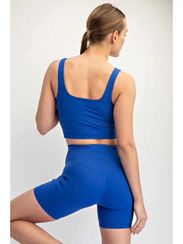 Royal Blue Nylon Butter Square Neck Cropped Tank