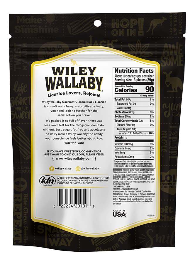 Wiley Wallaby Soft & Chewy Gourmet Licorice- Classic Black