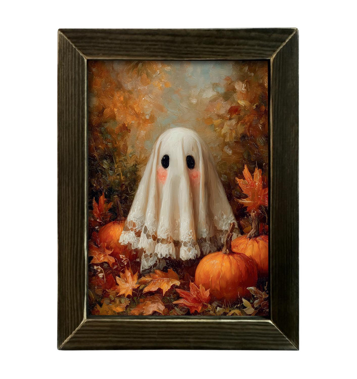 Cute Autumn Lace Ghost With Brown Stain Frame- 12x16