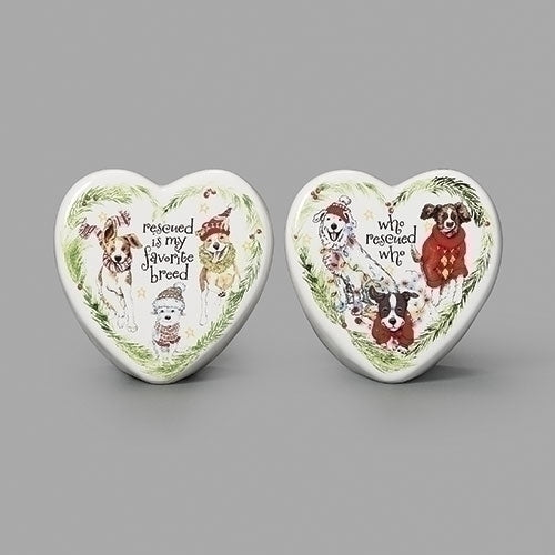 Ceramic Dog Christmas Heart Sitters