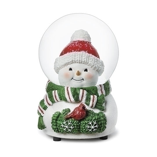 5"H Windup Musical Snowman Holding Cardinal Water Dome