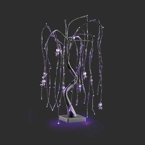 24" H Purple Lighted Tree with Spiders