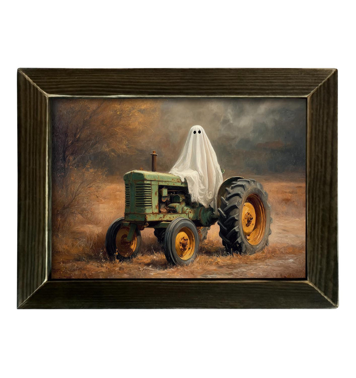 Ghost Green Tractor With Brown Stain Frame- 12x16