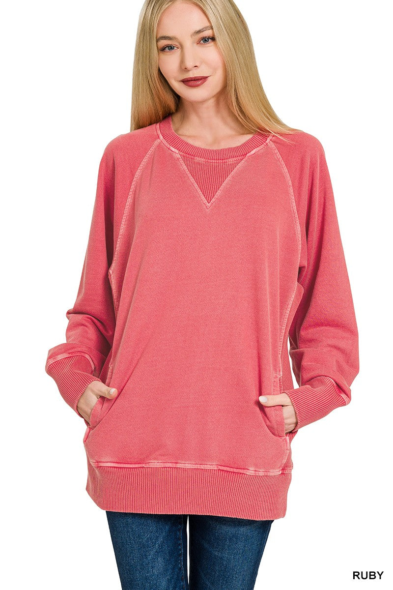 Pigment Dyed French Terry Pullover With Pockets
