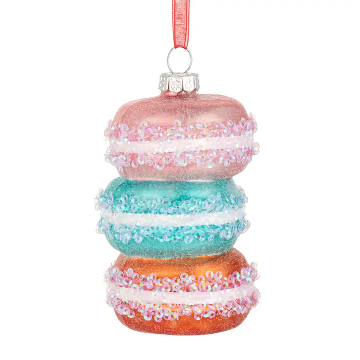 Pink Blue and Orange Sparkly Macaron Ornament