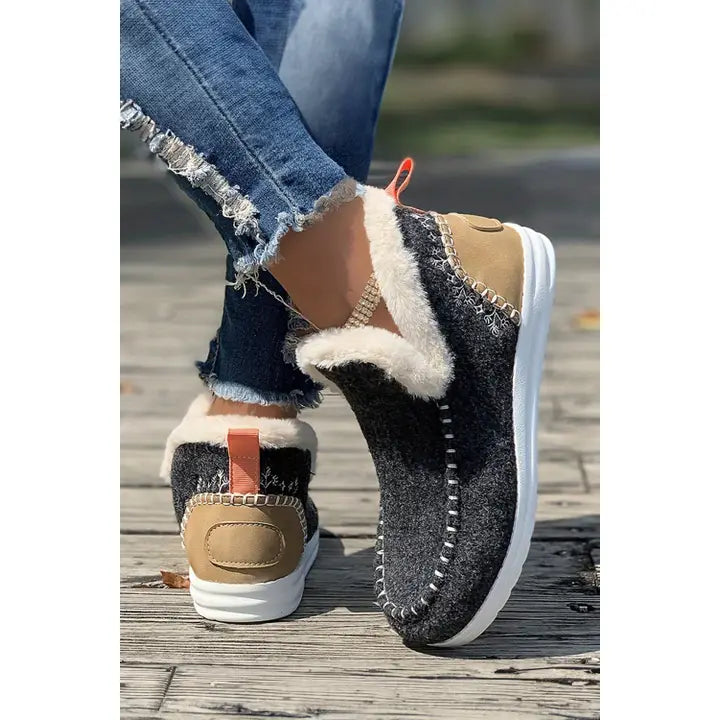 Suede Stitching Patchwork Plush Lined Anklet Boots