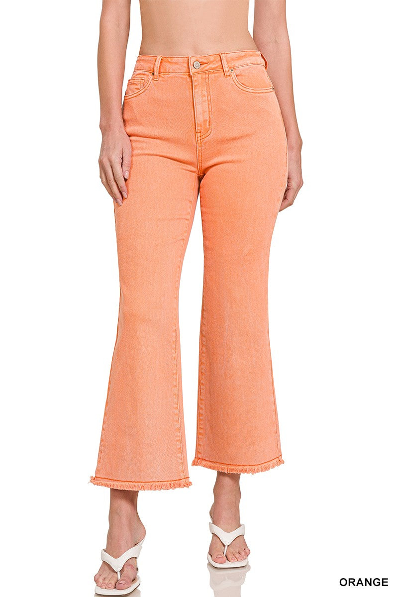 Zenana Acid Washed High Waist Cropped Straight Pants