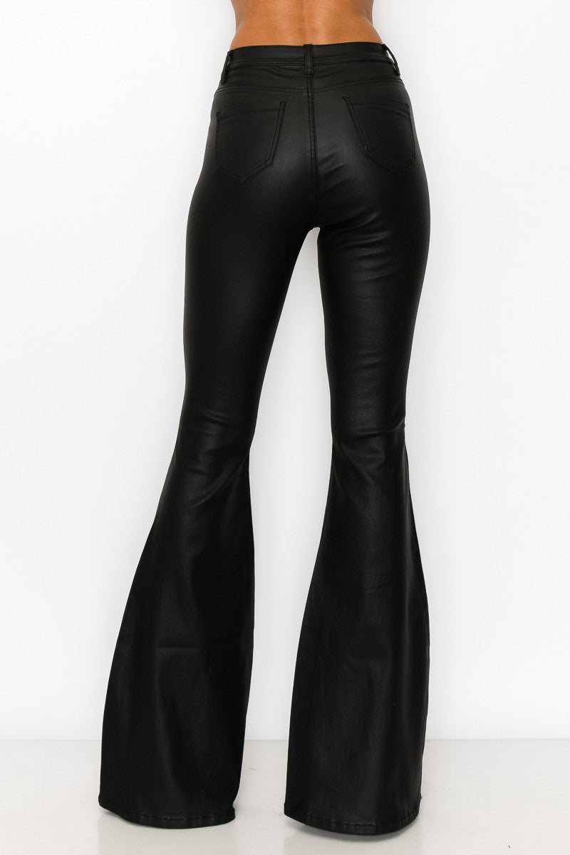 Black Super Flare Pleather Pants