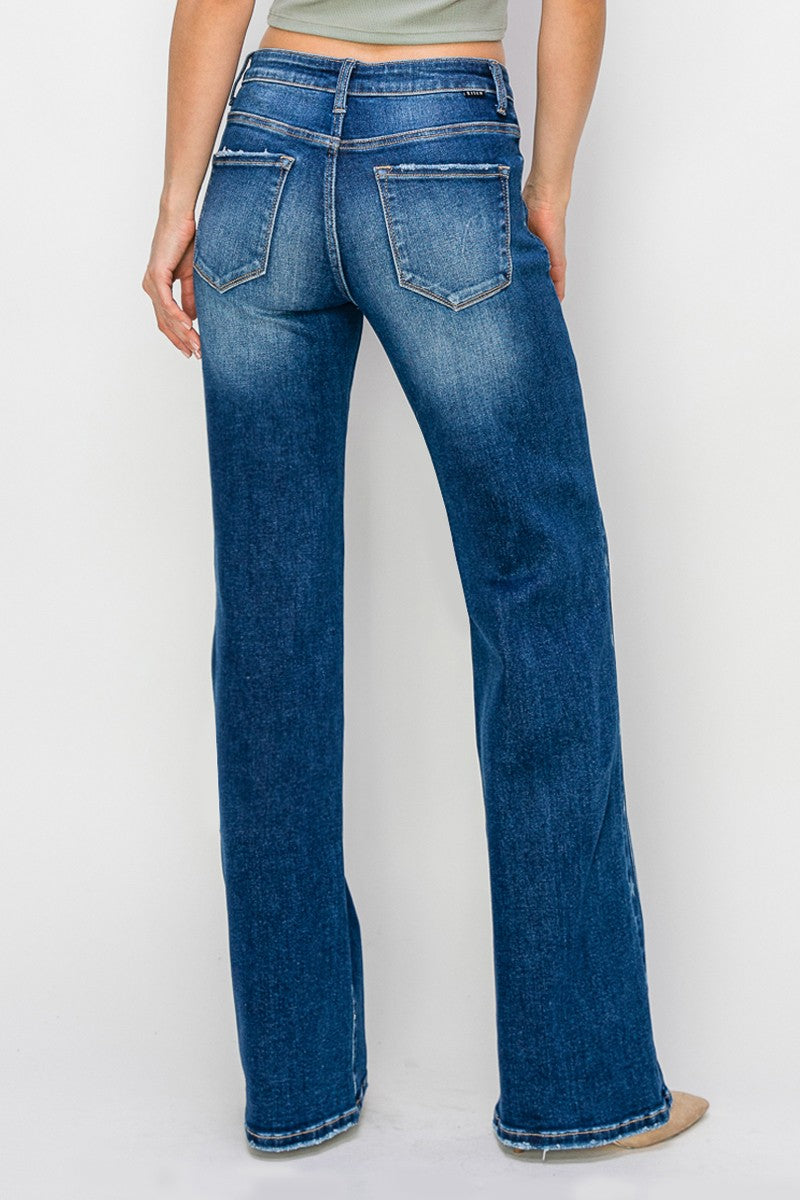 Mid Rise Side Star Print Detail Straight Jeans