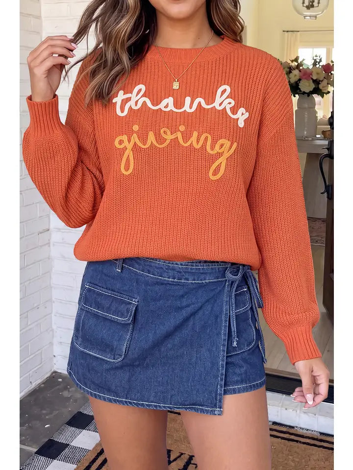 LA Society Fall Thanks Giving Graphic Crew Neck Sweater