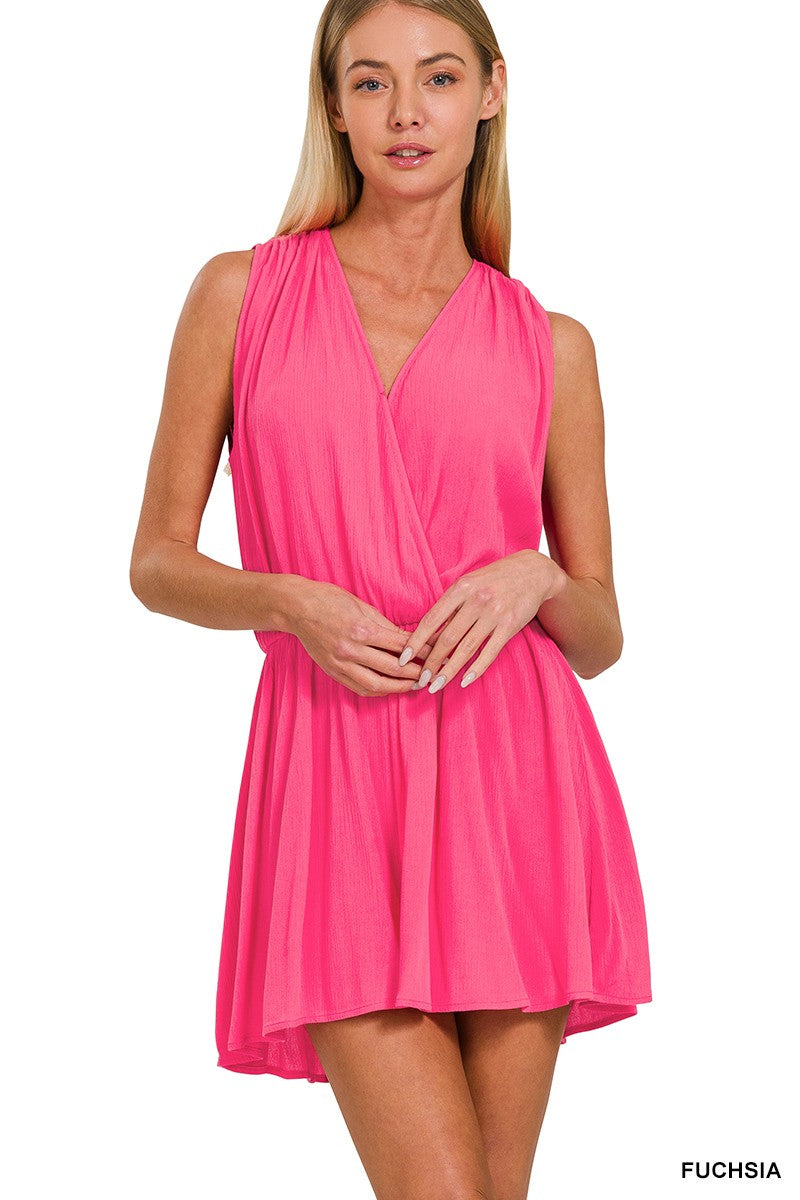 Woven Crinkle Elastic Waist Draped Romper
