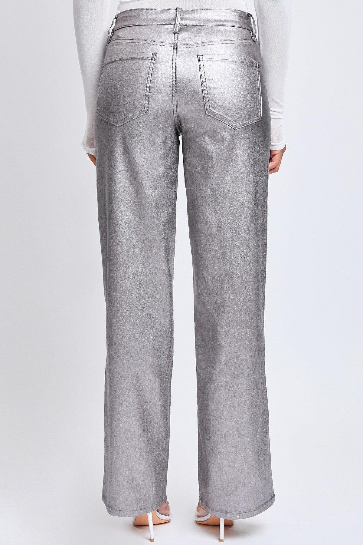 Junior High-Rise Straight Leg Metallic Pants