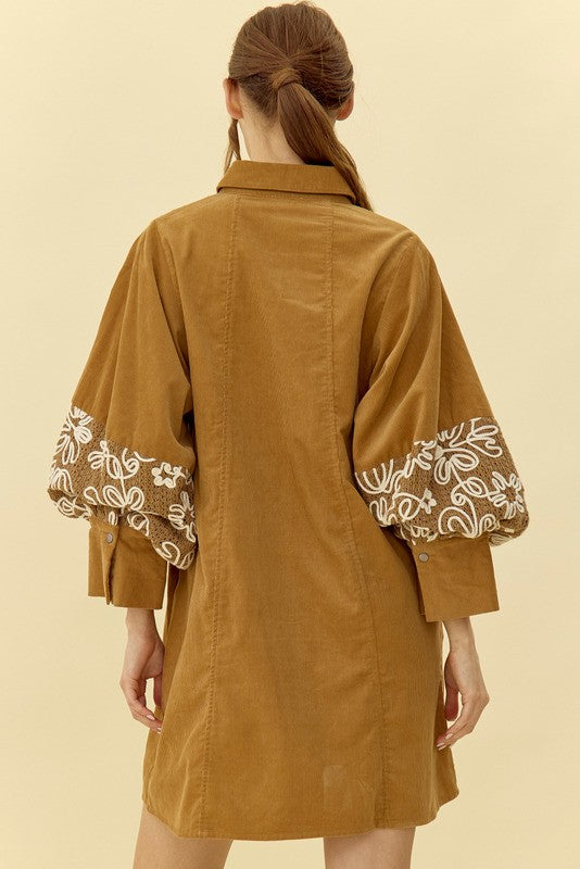 Cotton Embroidered Button-up Dress