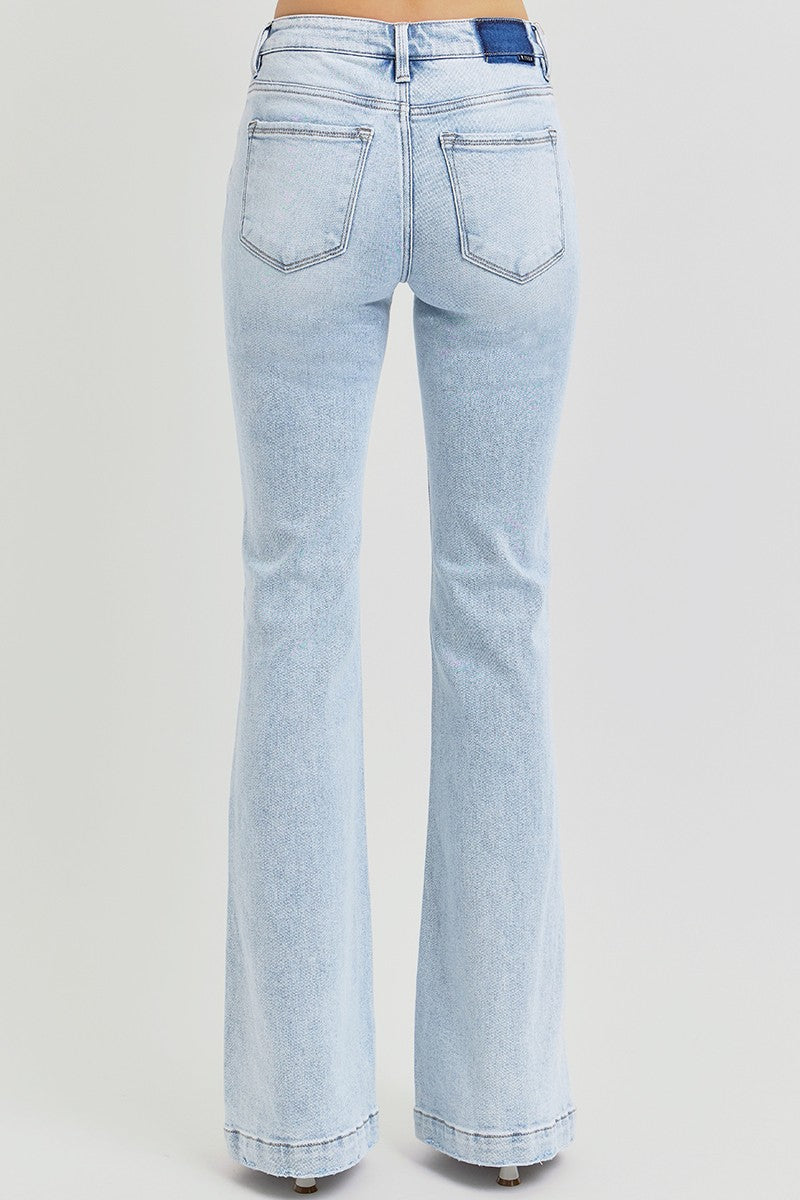 Risen Light Wash Low Rise Flare Jeans