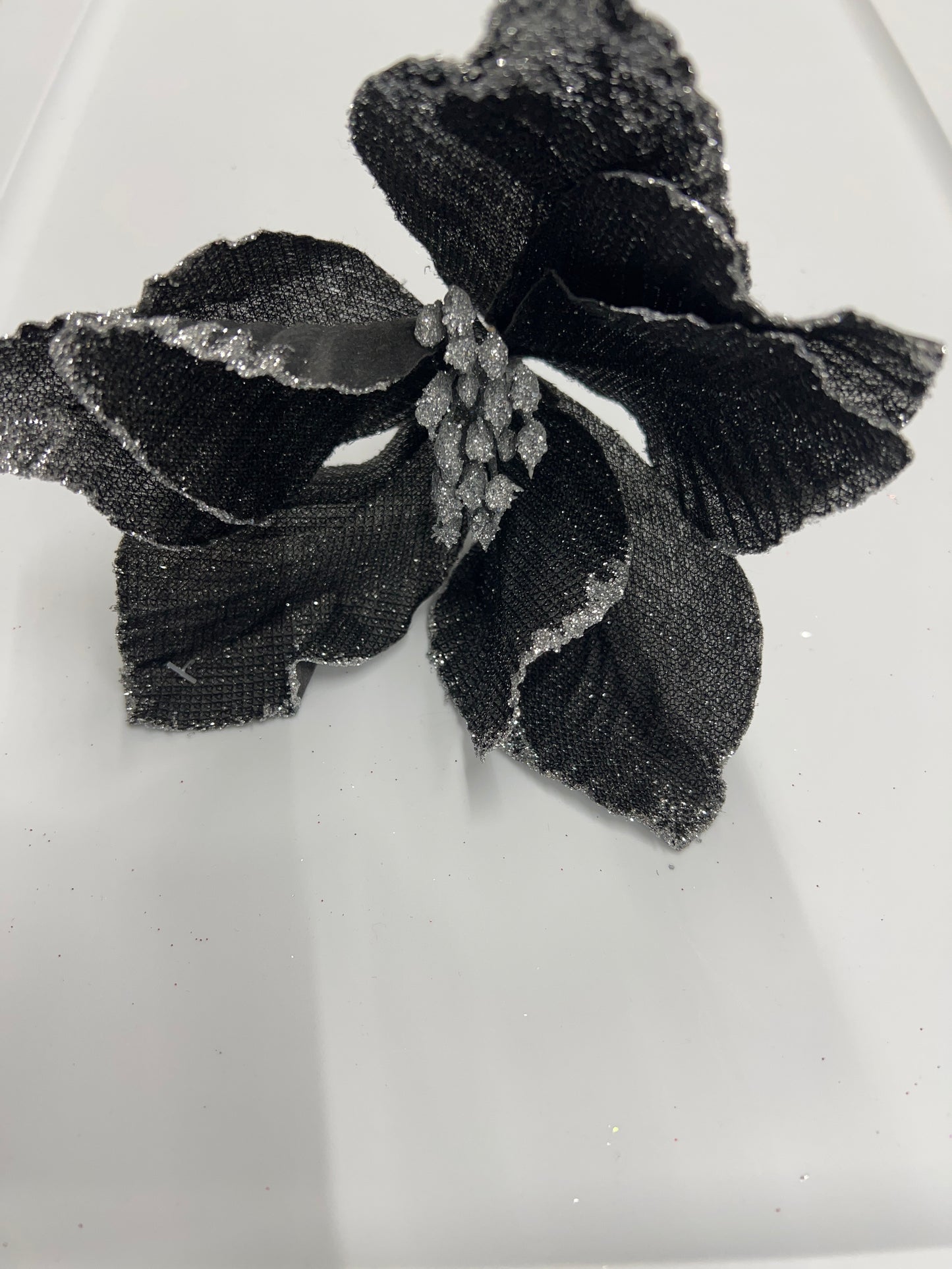 Black Glittered Poinsettia Pick