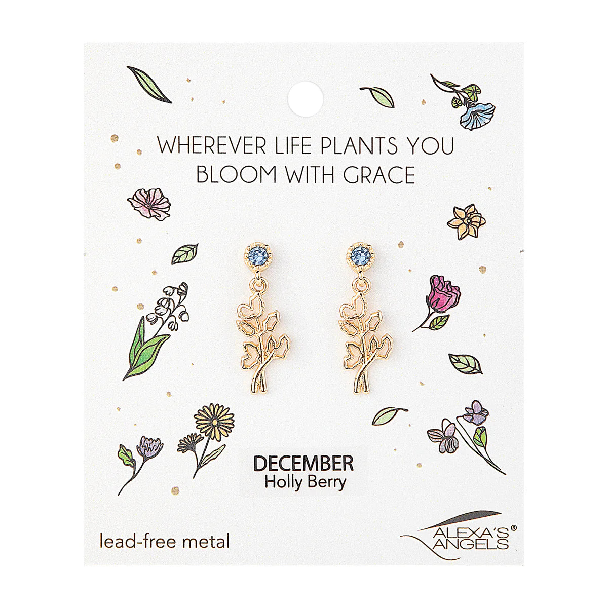 Gold Tone Birth Month Flower Earrings