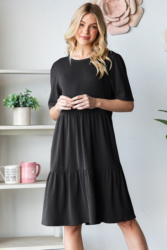 Short Sleeve Urban Rib Tiered Dress