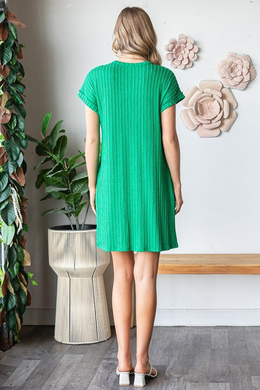 Solid Jacquard Button Up Mini Dress