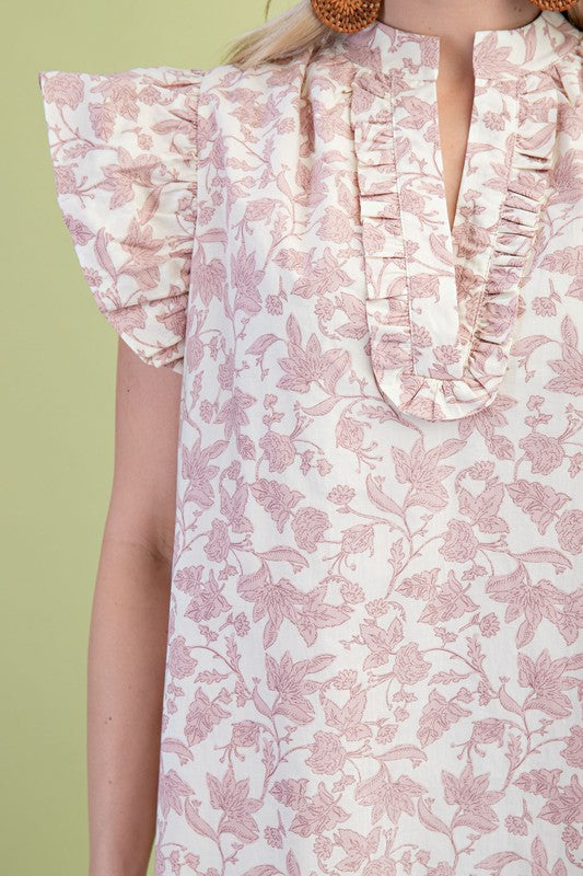 Vintage Floral V-neck Mini Dress