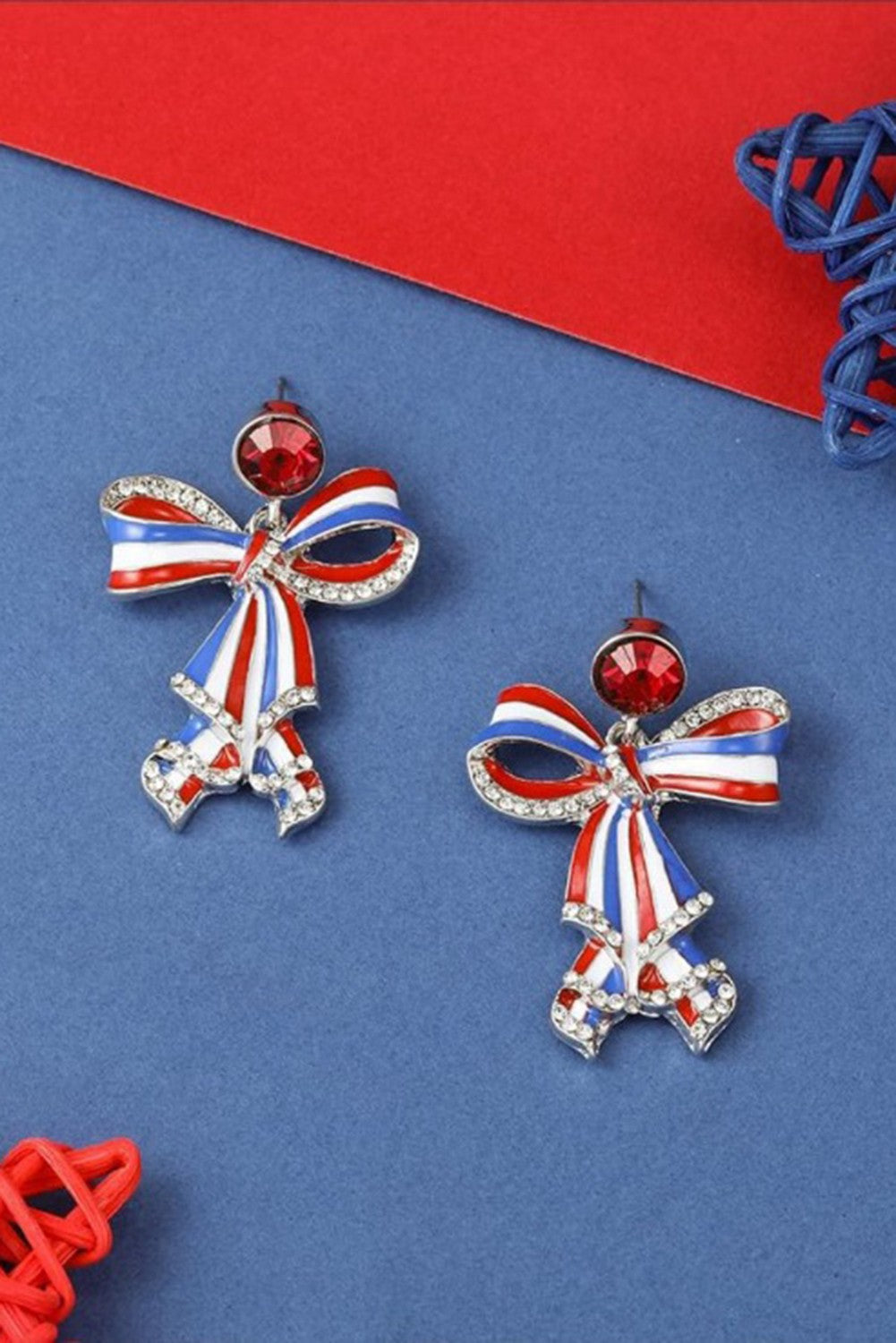 American Flag Bow Knot Stud Dangle Earrings