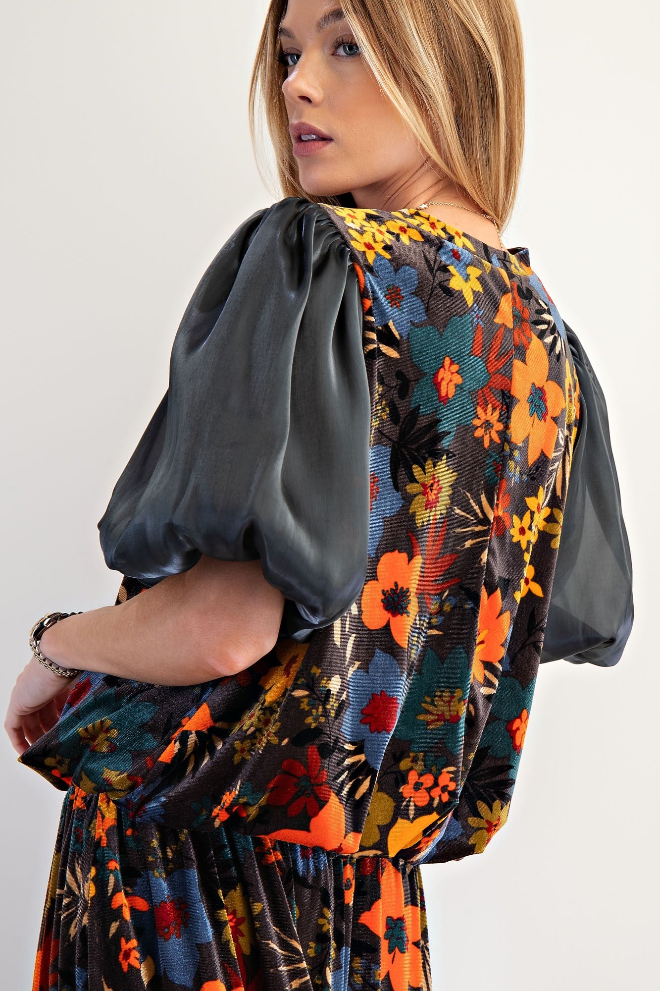 Bold Floral Printed Velvet Top