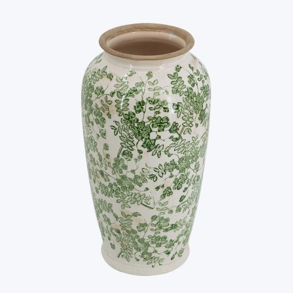 Vintage Green Ivy Print Ceramic Large Vase