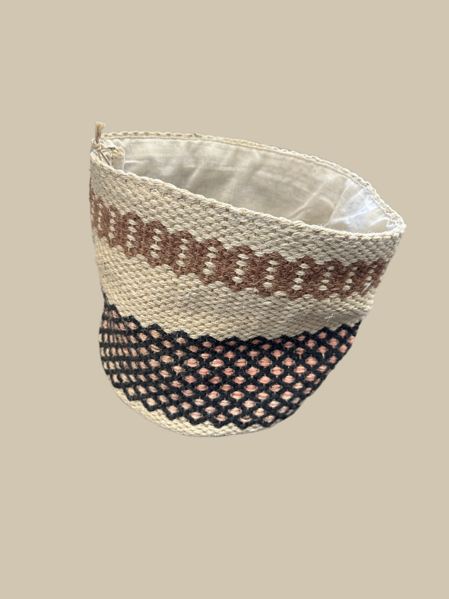 Large Cream Pink Woven Jute Basket Organizer
