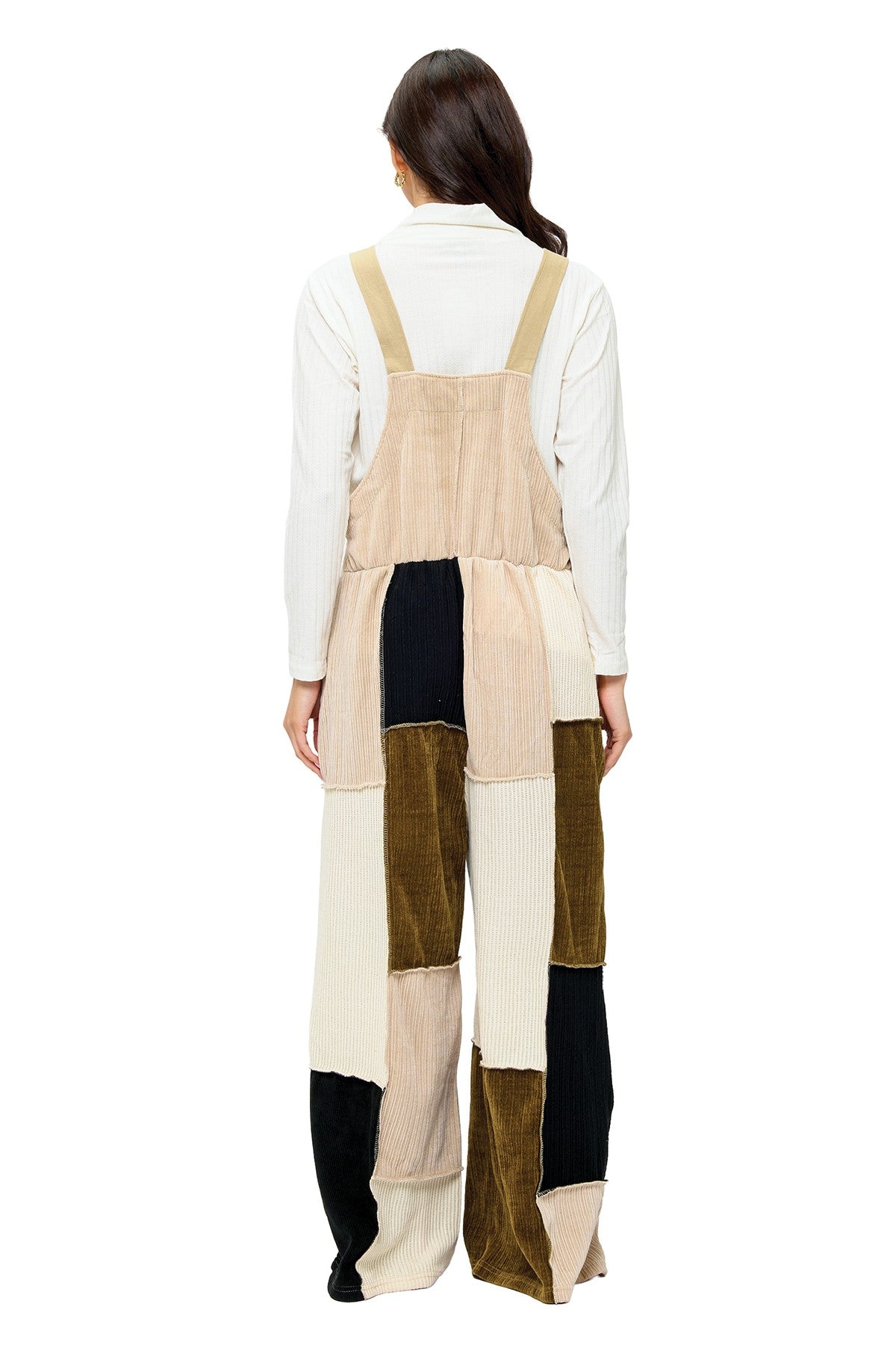 Natural Overall Cozy Colorblock Knit Patchwork
