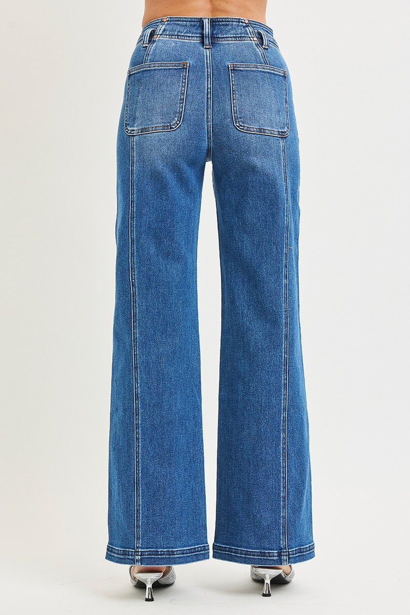 Risen High Rise Wide Jeans Front And Back Curved Seam