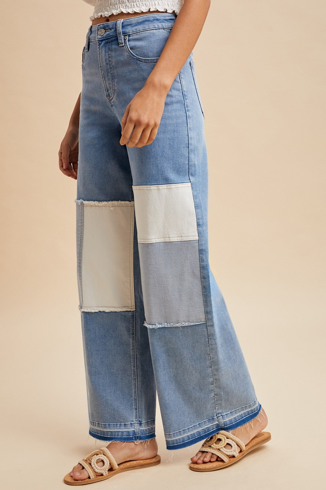 Comfort Stretch Patchwork Wide Leg Jeans AP6600