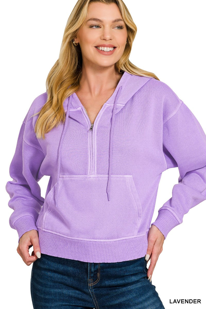 Fleece Pigment Dye Half Zip Hoodie