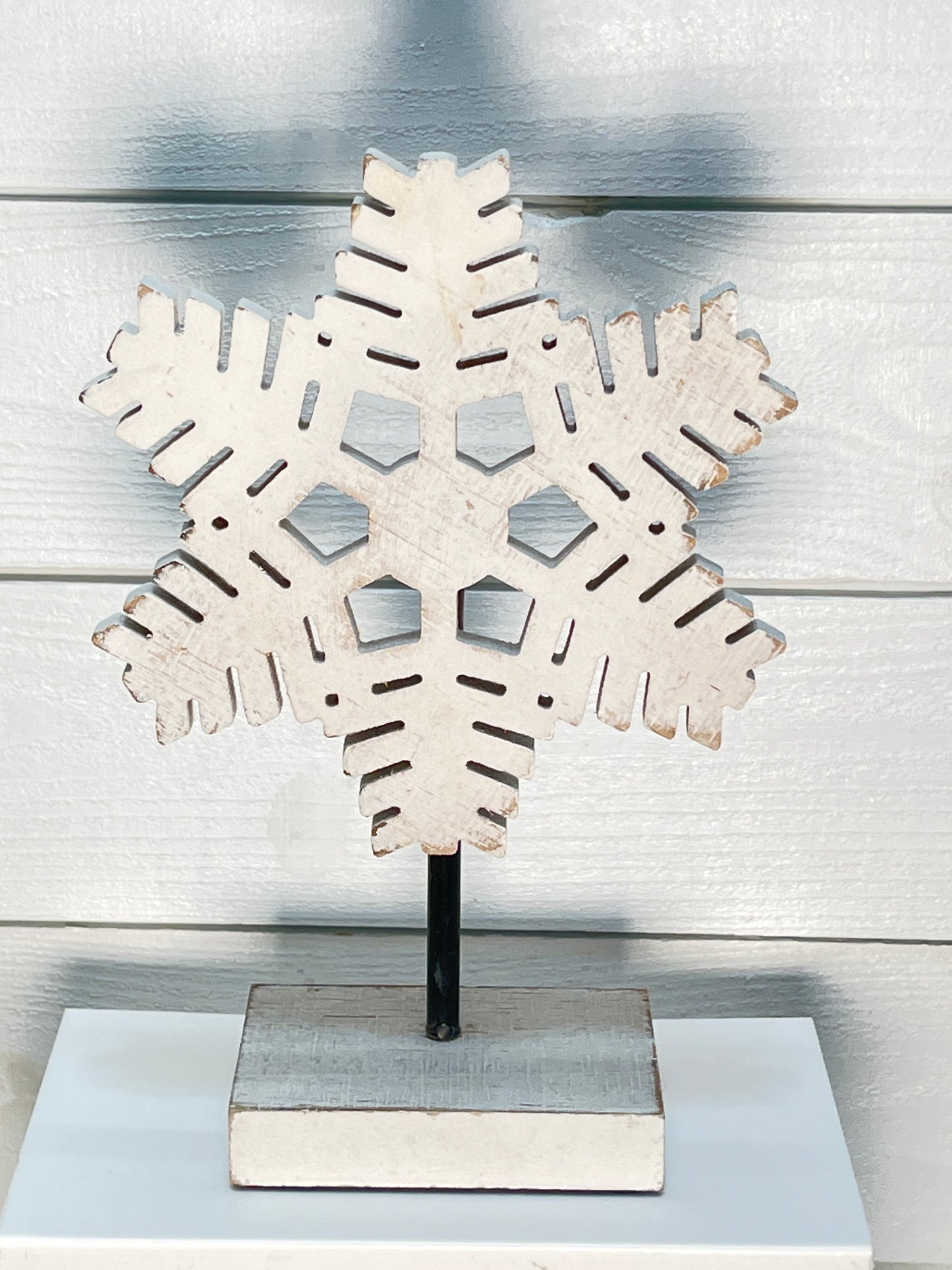 Small Wooden Snowflake On Stand