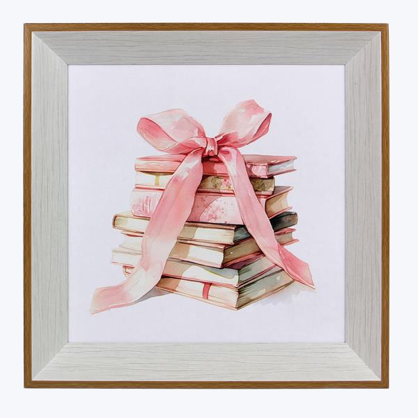 Stack of Books With Pink Bow Framed Picture