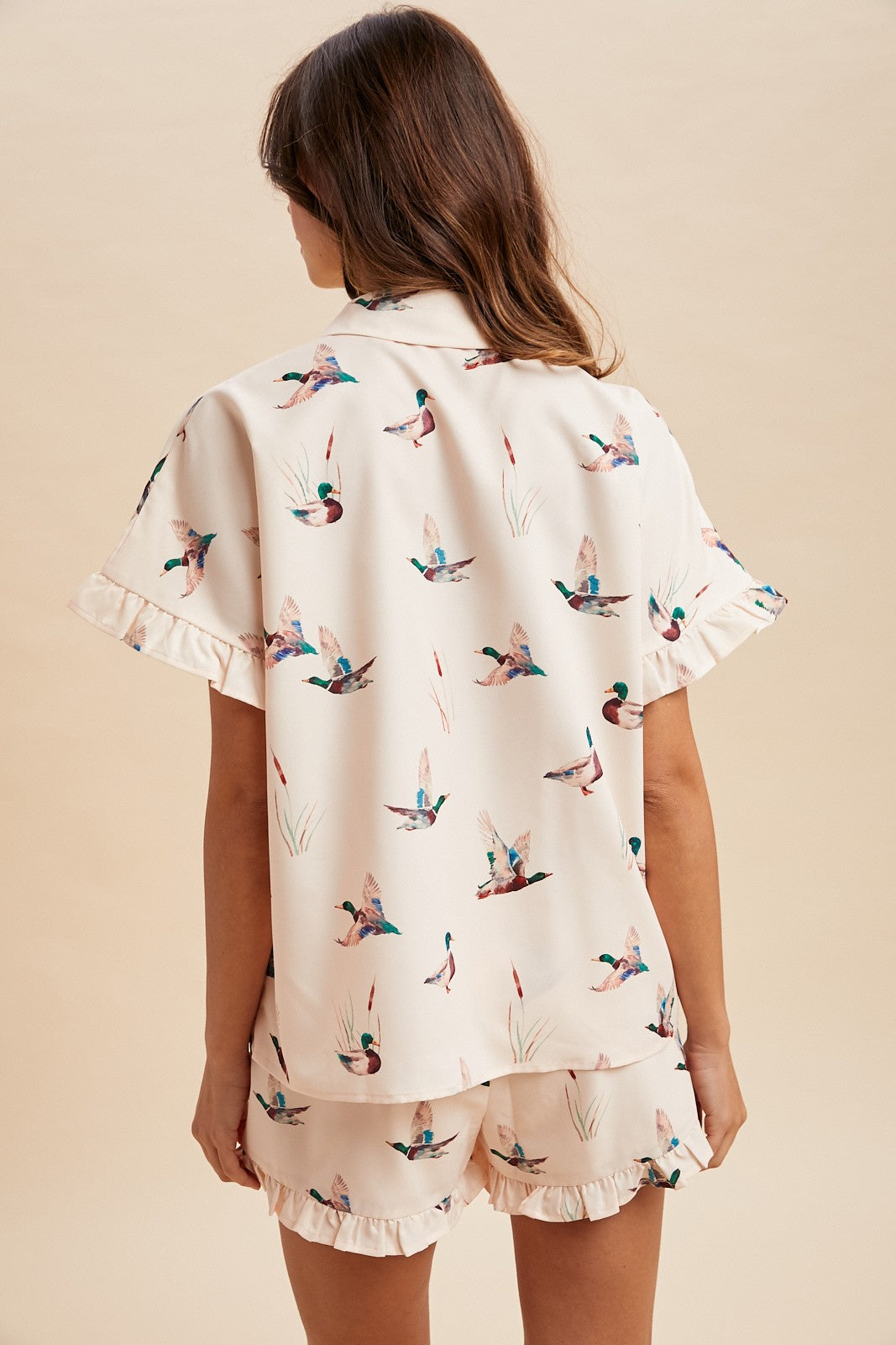 Mallard Duck Ruffle Sleeve Shirt & Shorts Set