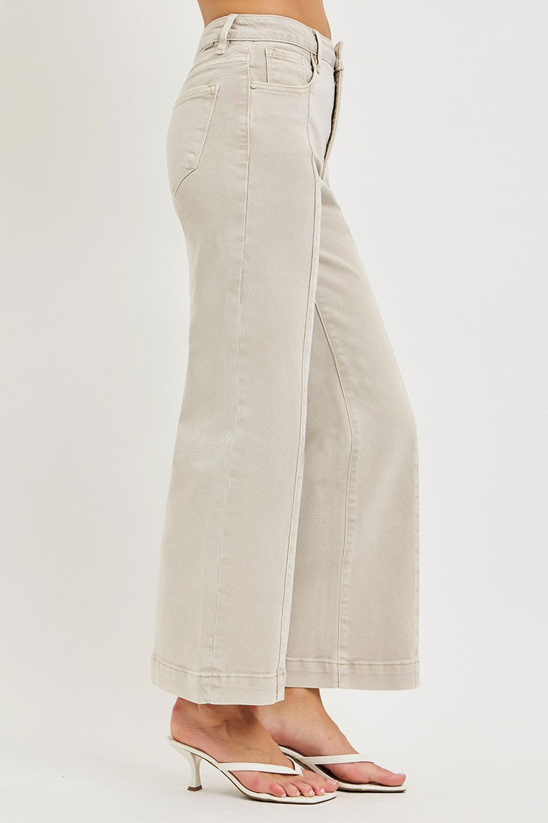 Almond Tummy Control High Rise Crop Wide Pants