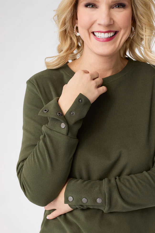 Alexis Super Soft Top with Snap Cuff- Olive