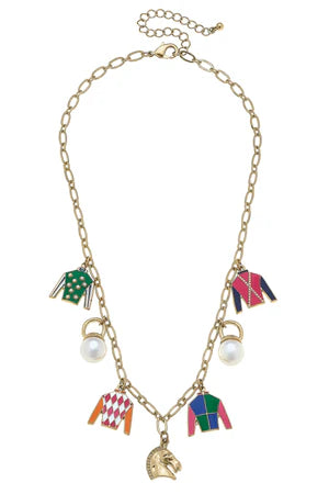 Derby Day Jockey Silk Enamel Charm Necklace