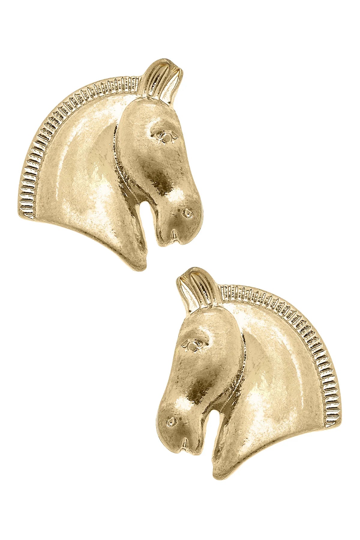 Shiny Gold-Tone Rosalind Equestrian Horse Stud Earrings