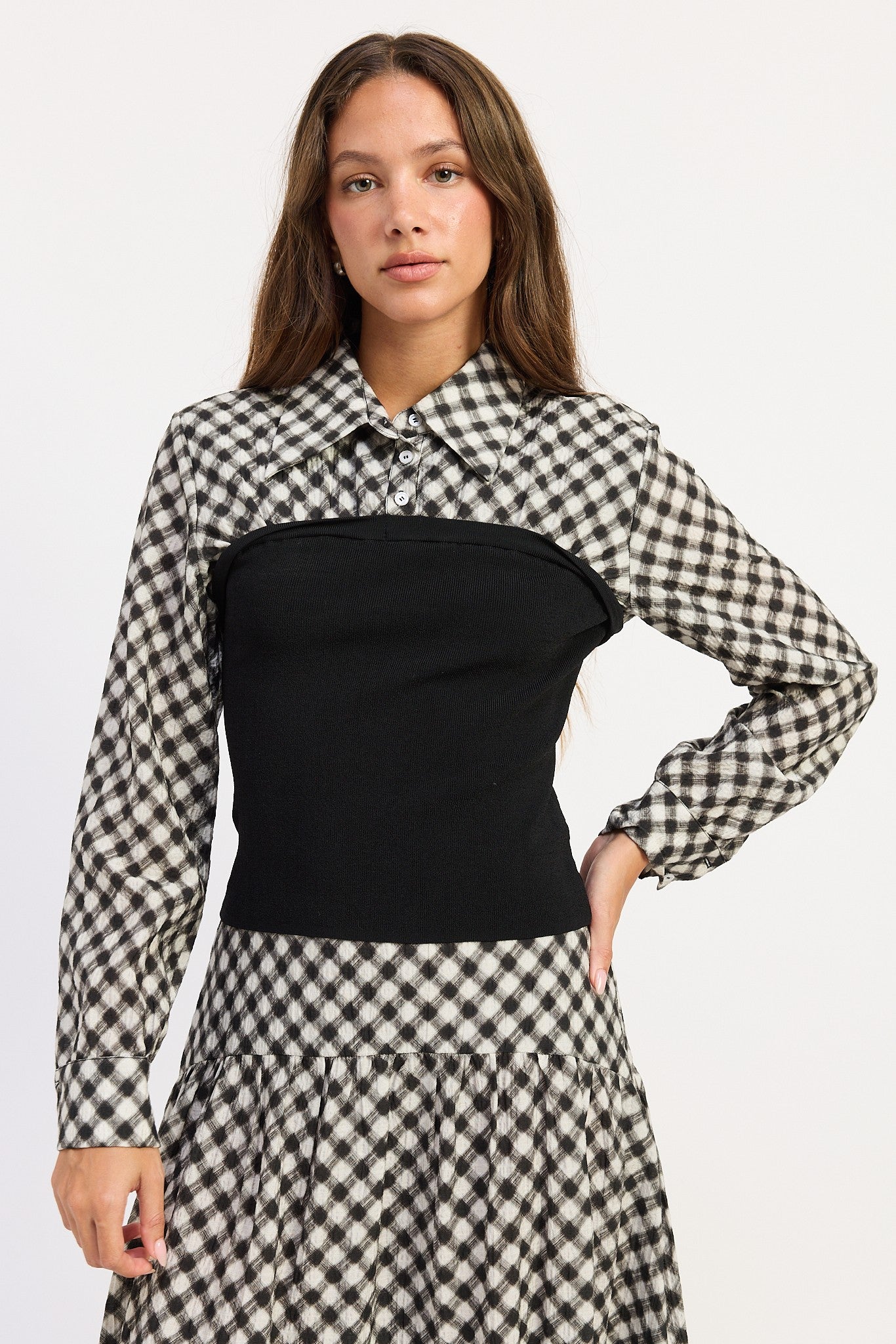 Mixed Media Collared Top