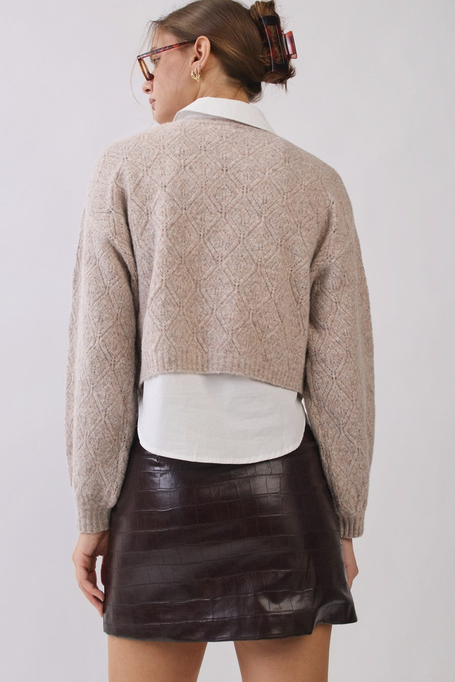 High-waisted Embossed Faux Croc Mini Skirt