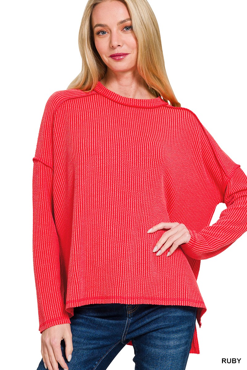 Zenana Raised Rib Boat Neck Long Sleeve Top
